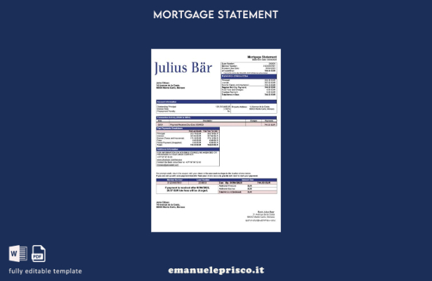 stile verificato Estratto conto ipotecario della Banca di Monaco Julius Baer Mod